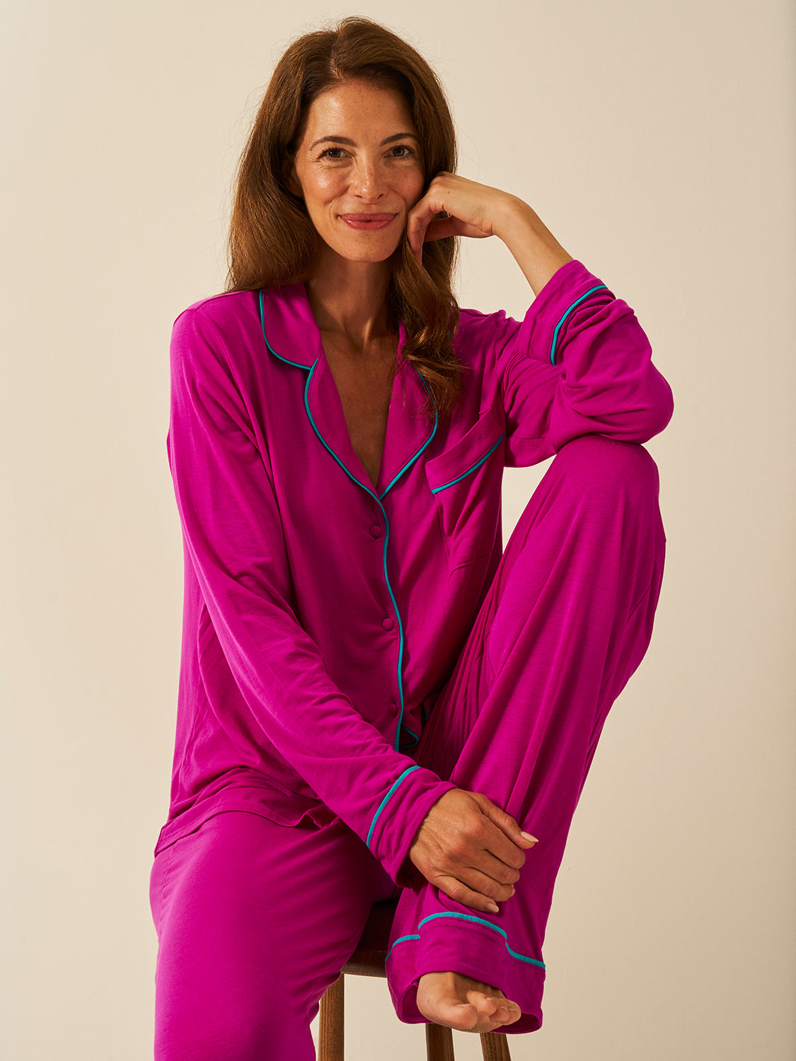 Long Pajama Set - Electric Fuchsia & Teal Charming Garment Enterprises Co