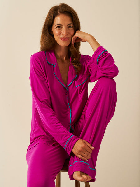 Long Pajama Set - Electric Fuchsia & Teal Charming Garment Enterprises Co