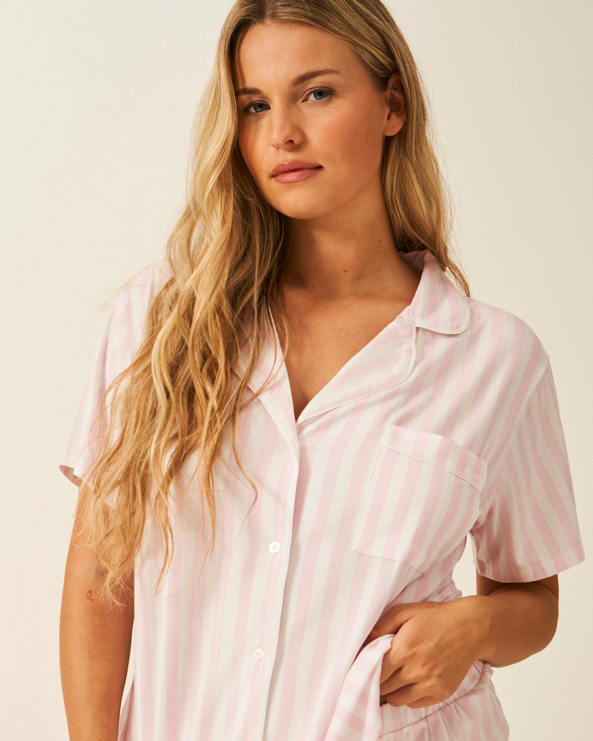 Short Pajama Set - Pale Pink Stripe Charming Garment Enterprises Co