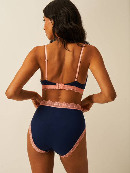 Triangle Lace Bra - Navy & Neon Peach Wholegood Inter-United Ltd