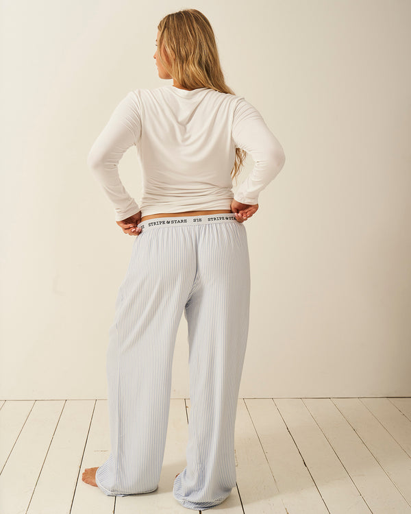 Soft Brushed Woven Pajama Bottoms - Blue Stripe Anjos & Lourenco