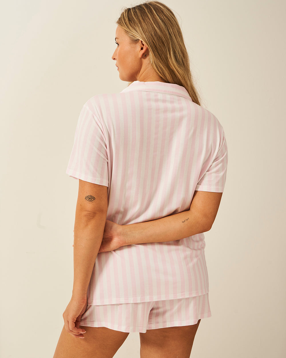 Short Pajama Set - Pale Pink Stripe Stripe & Stare