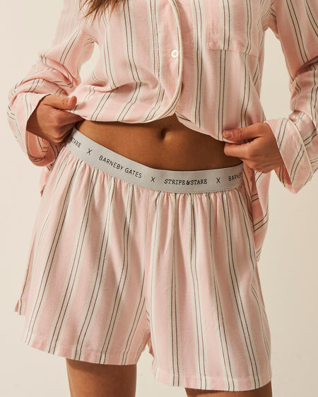 Soft Brushed Woven Pajama Shorts - Barneby Gates Pink Anjos & Lourenco
