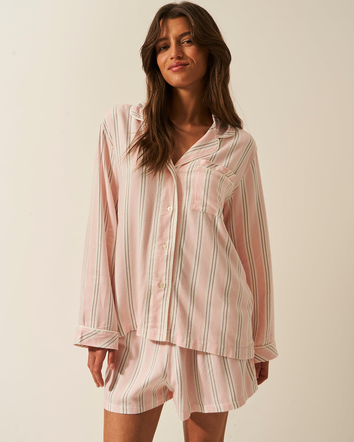 Soft Brushed Woven Pajama Top - Barneby Gates Pink Anjos & Lourenco