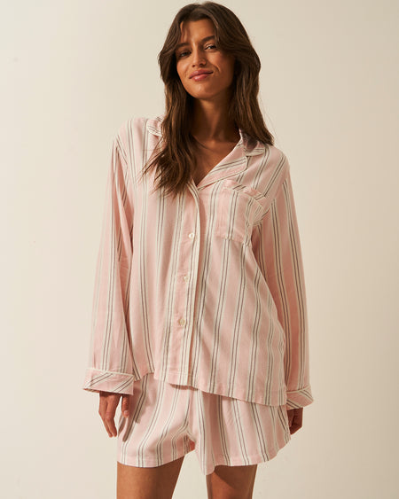 Soft Brushed Woven Pajama Top - Barneby Gates Pink Anjos & Lourenco