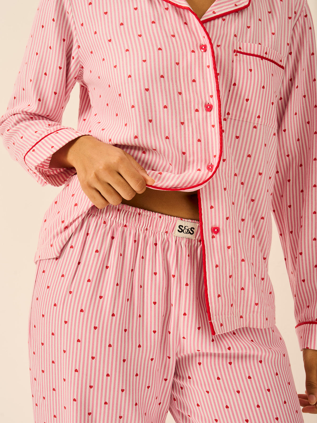 Soft Brushed Woven Pajama Bottoms - Hearts