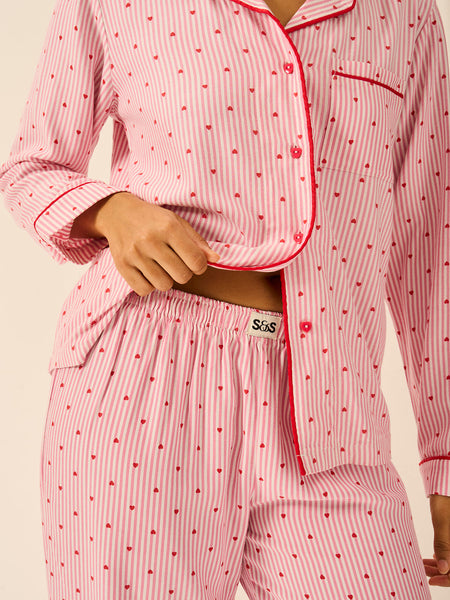 Soft Brushed Woven Pajama Bottoms - Hearts
