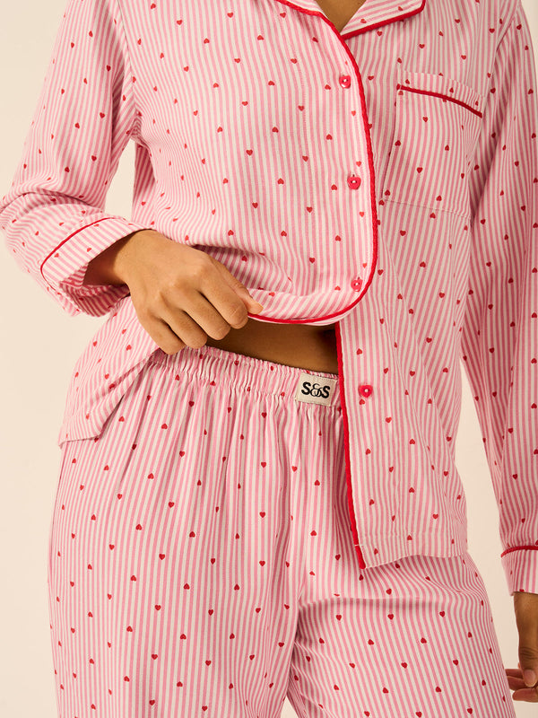Soft Brushed Woven Pajama Bottoms - Hearts
