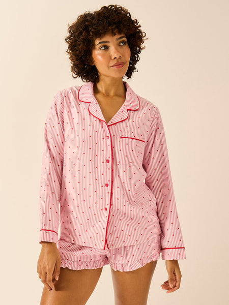 Soft Brushed Woven Frill Pajama Shorts - Hearts