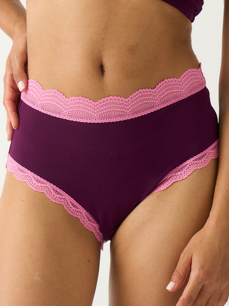 High Rise Brief - Black Cherry & Pink Pop