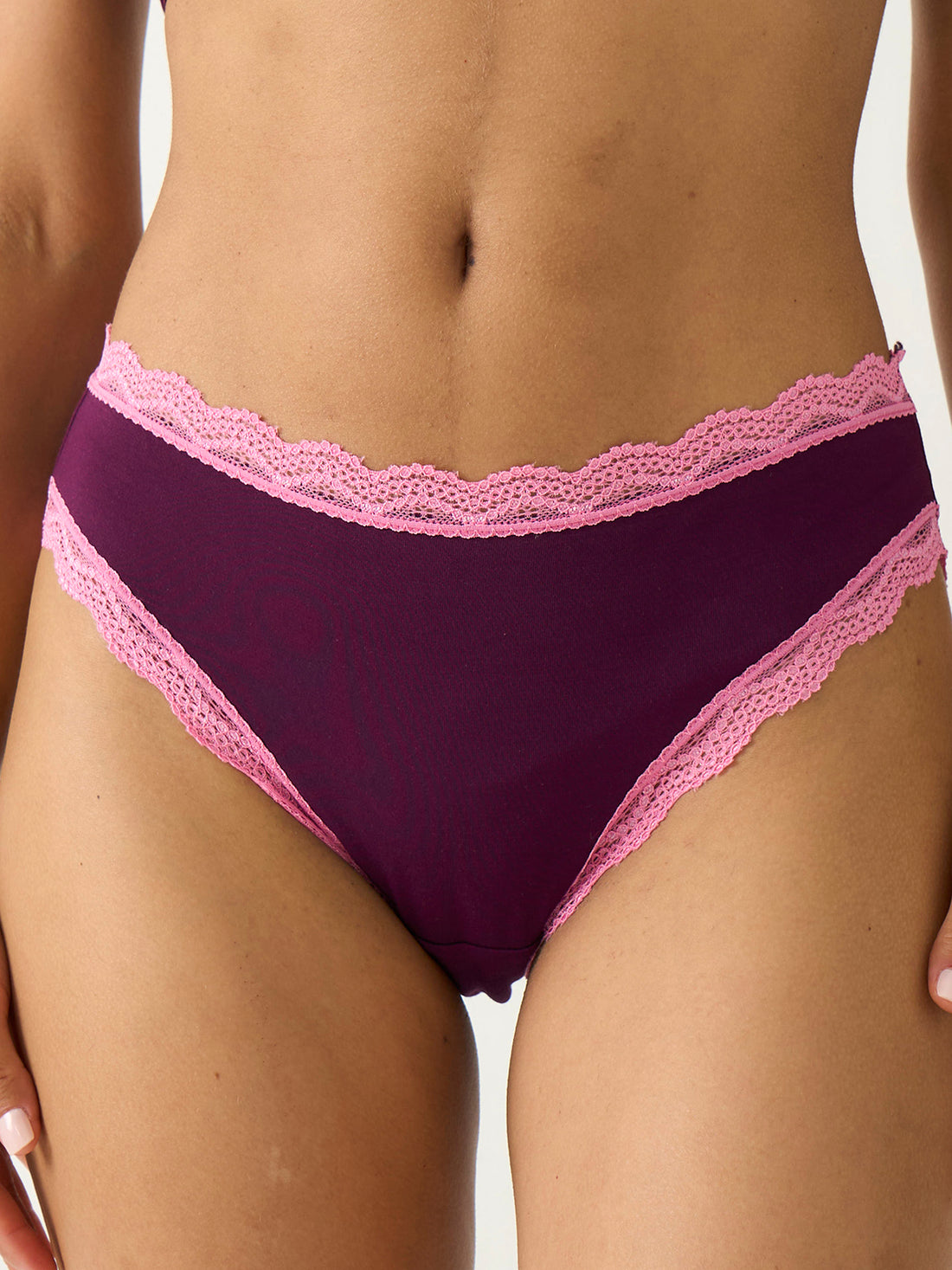 Mid Rise High Leg Brief - Black Cherry & Pop Pink