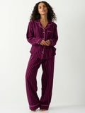 Soft Brushed Woven Pajama Bottoms - Black Cherry & Pink Pop Stripe