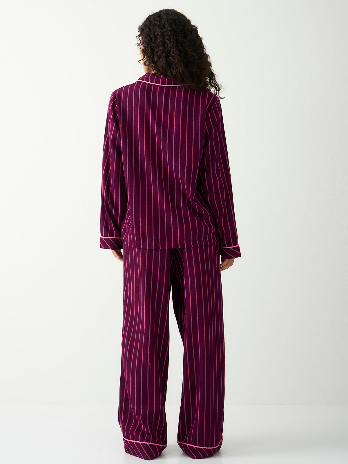 Soft Brushed Woven Pajama Bottoms - Black Cherry & Pink Pop Stripe