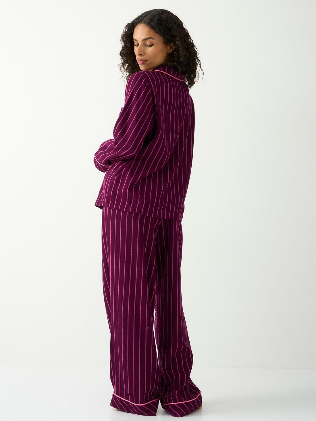 Soft Brushed Woven Pajama Top - Black Cherry & Pink Pop Stripe