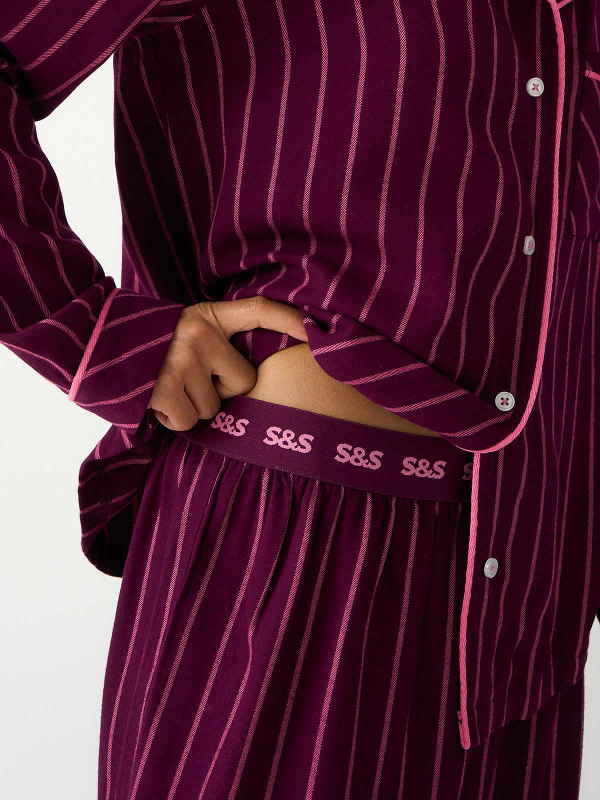 Soft Brushed Woven Pajama Bottoms - Black Cherry & Pink Pop Stripe