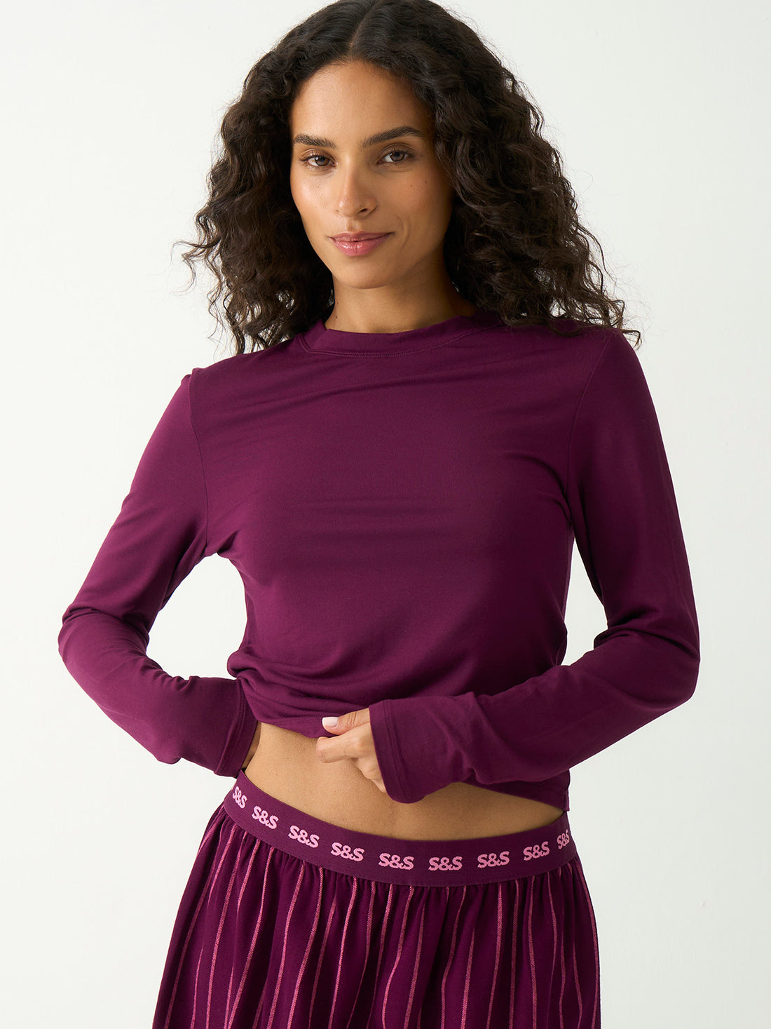 Long Sleeve Under Layer Top - Black Cherry