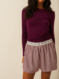Soft Brushed Woven Pajama Shorts - Black Cherry