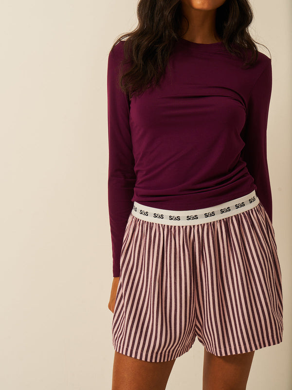 Soft Brushed Woven Pajama Shorts - Black Cherry