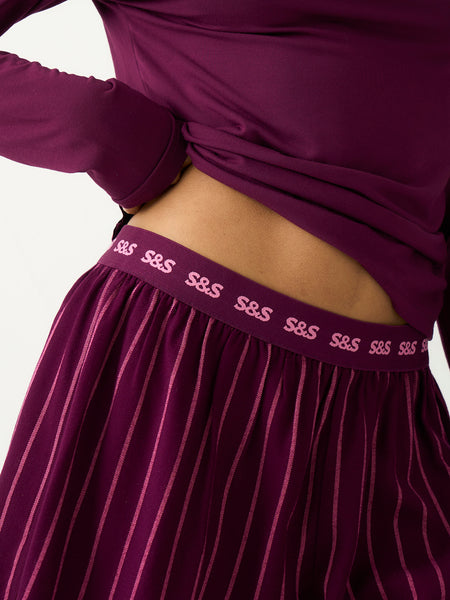 Soft Brushed Woven Pajama Shorts - Black Cherry & Pink Pop Stripe