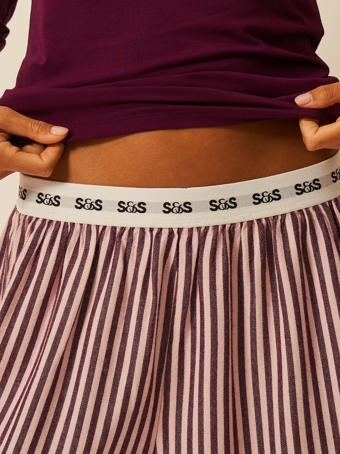 Soft Brushed Woven Pajama Shorts - Black Cherry