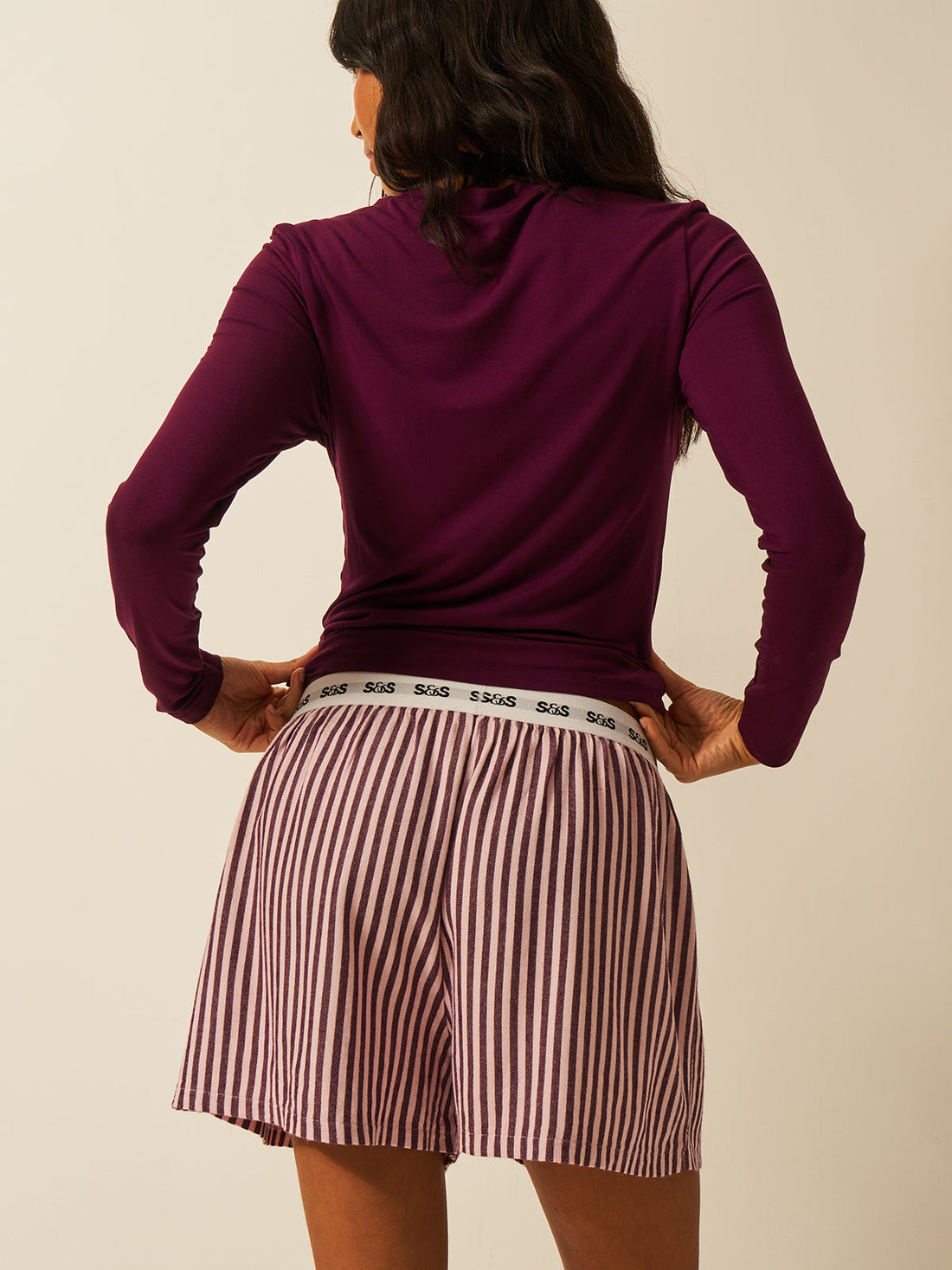 Soft Brushed Woven Pajama Shorts - Black Cherry