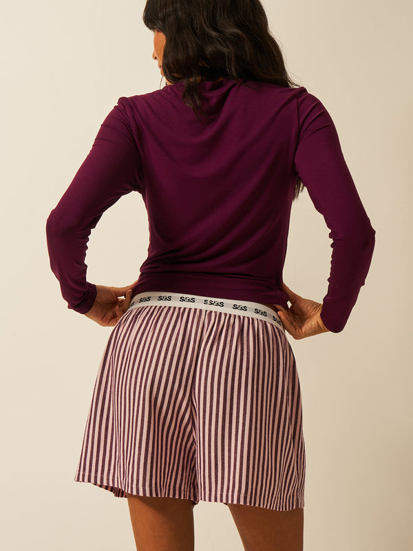 Soft Brushed Woven Pajama Shorts - Black Cherry