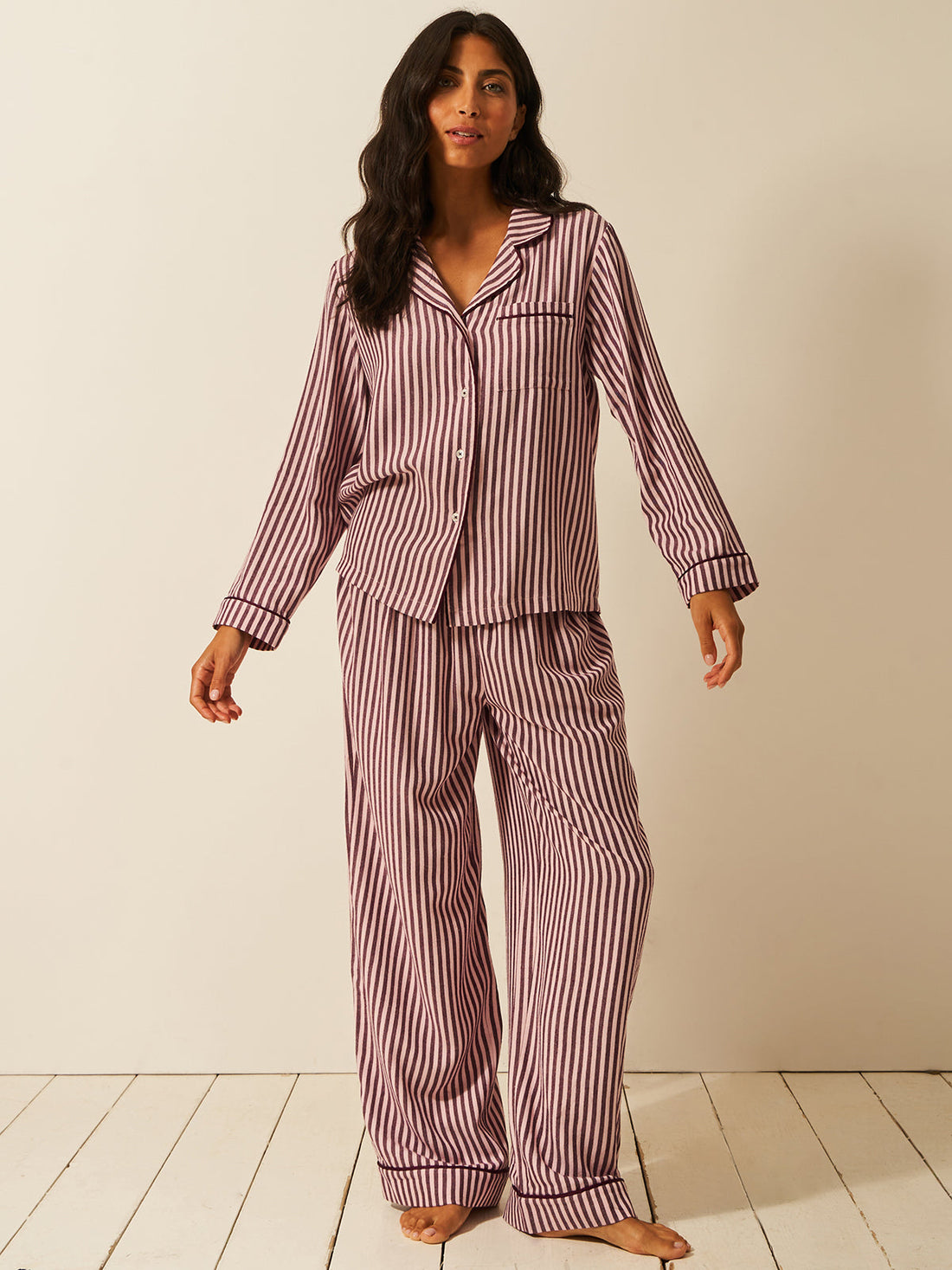 Soft Brushed Woven Pajama Top - Noir Nights & Pink Stripe
