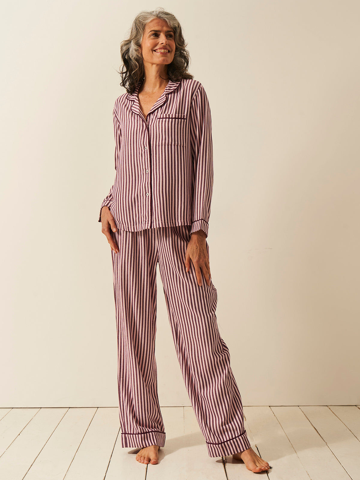 Soft Brushed Woven Pajama Bottoms - Noir Nights & Pink Stripe