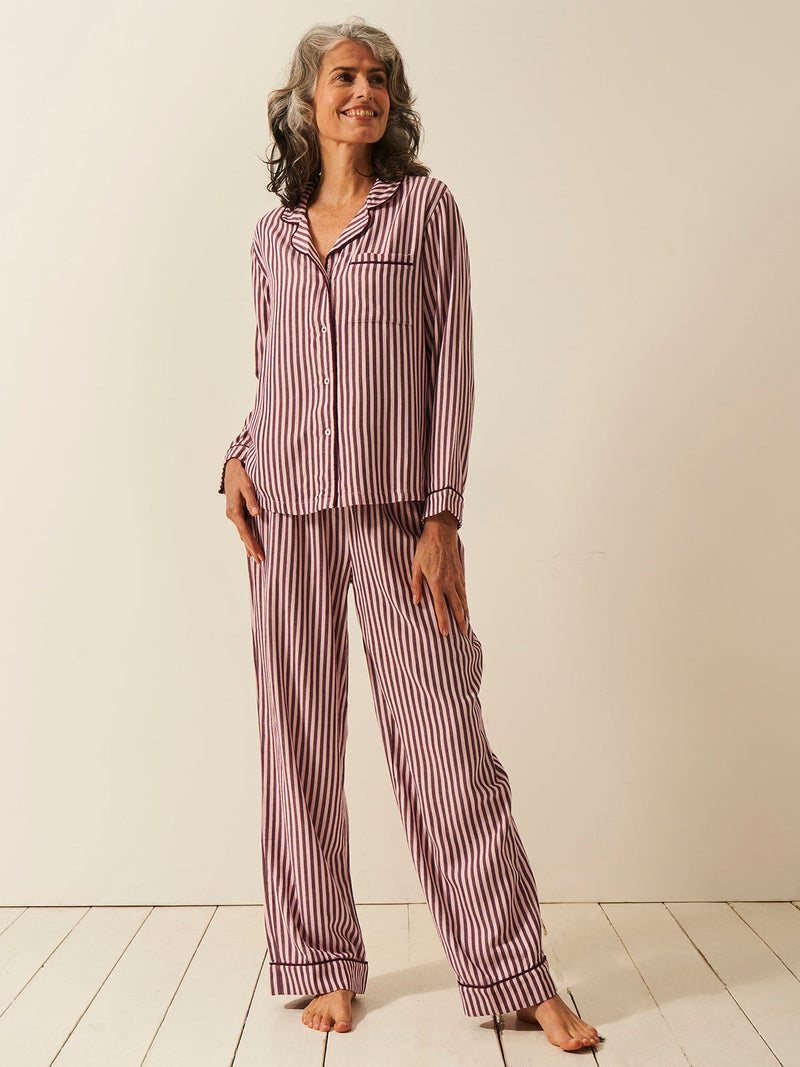 Soft Brushed Woven Pajama Bottoms - Noir Nights & Pink Stripe