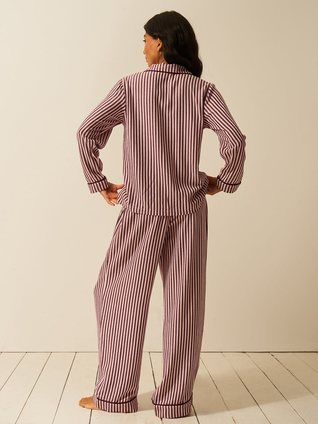Soft Brushed Woven Pajama Bottoms - Noir Nights & Pink Stripe