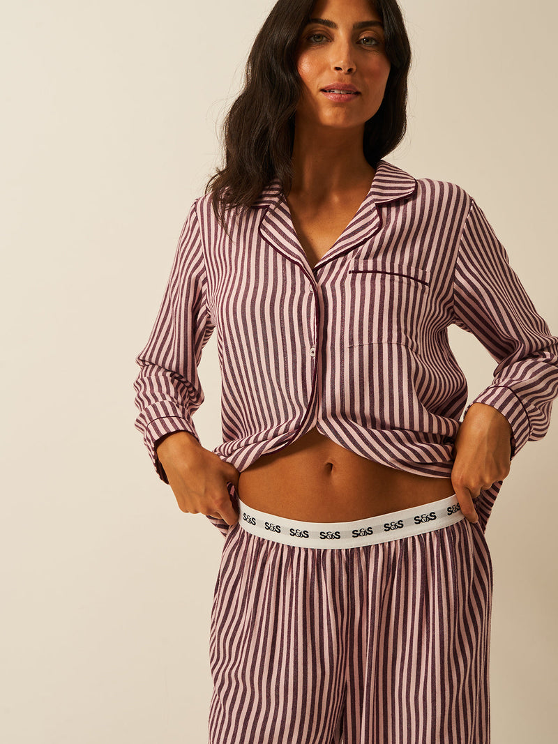 Soft Brushed Woven Pajama Bottoms - Noir Nights & Pink Stripe