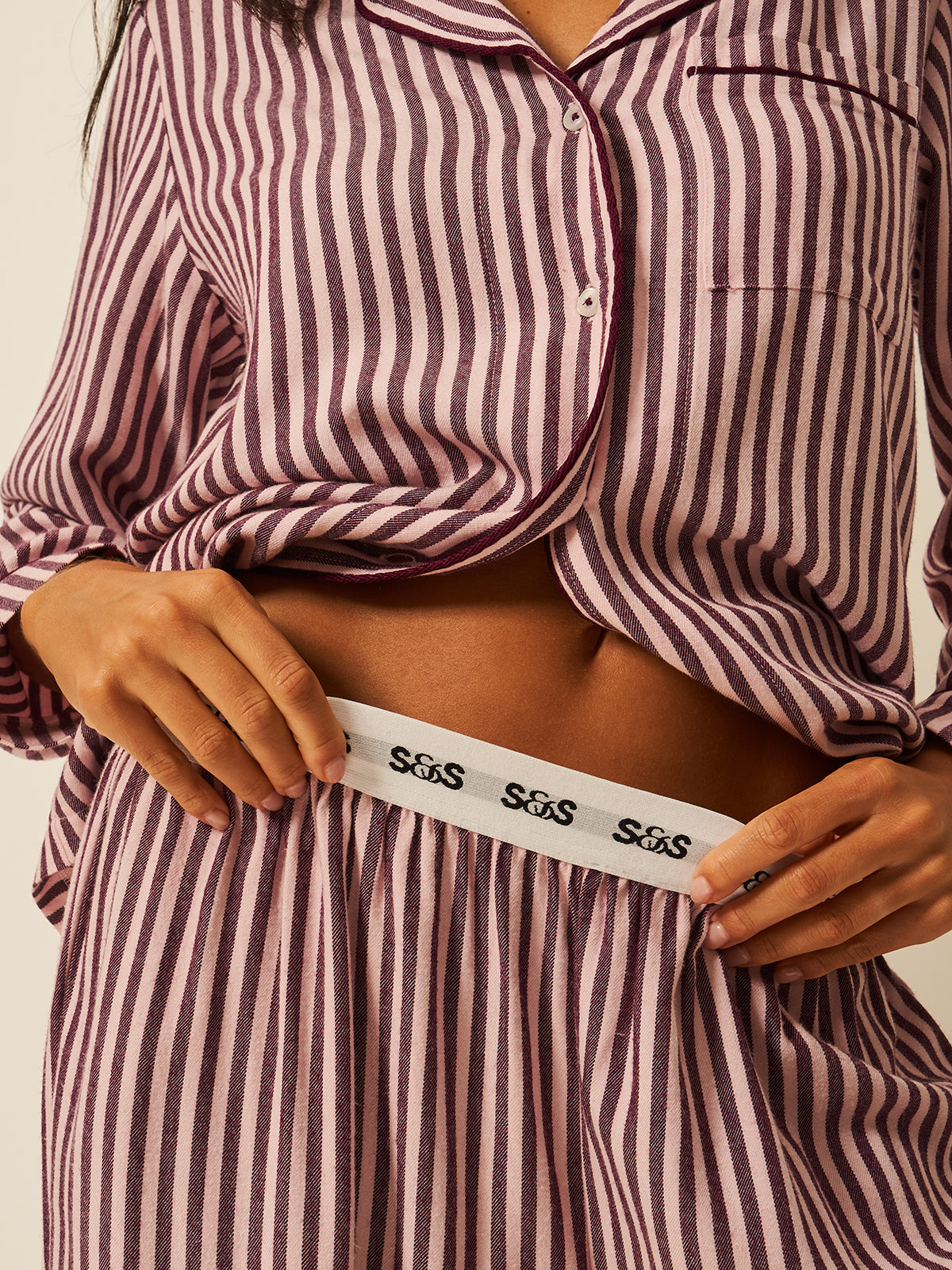 Soft Brushed Woven Pajama Bottoms - Noir Nights & Pink Stripe