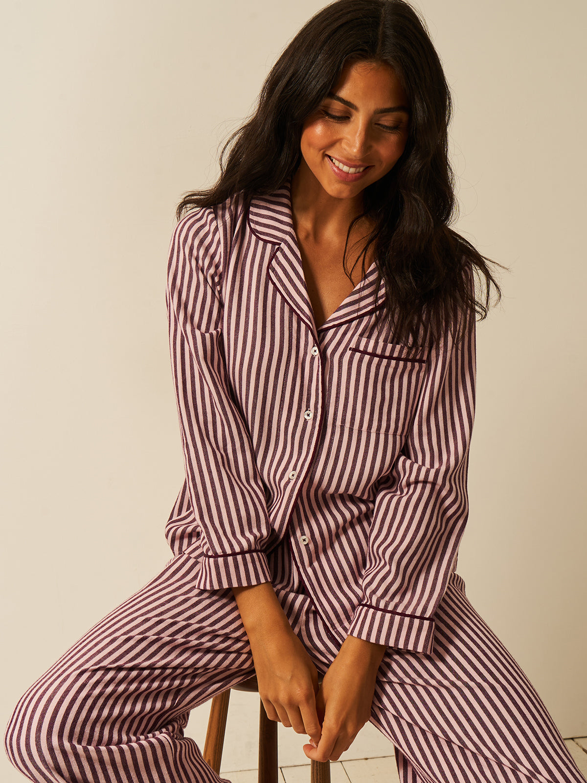 Soft Brushed Woven Pajama Bottoms - Noir Nights & Pink Stripe