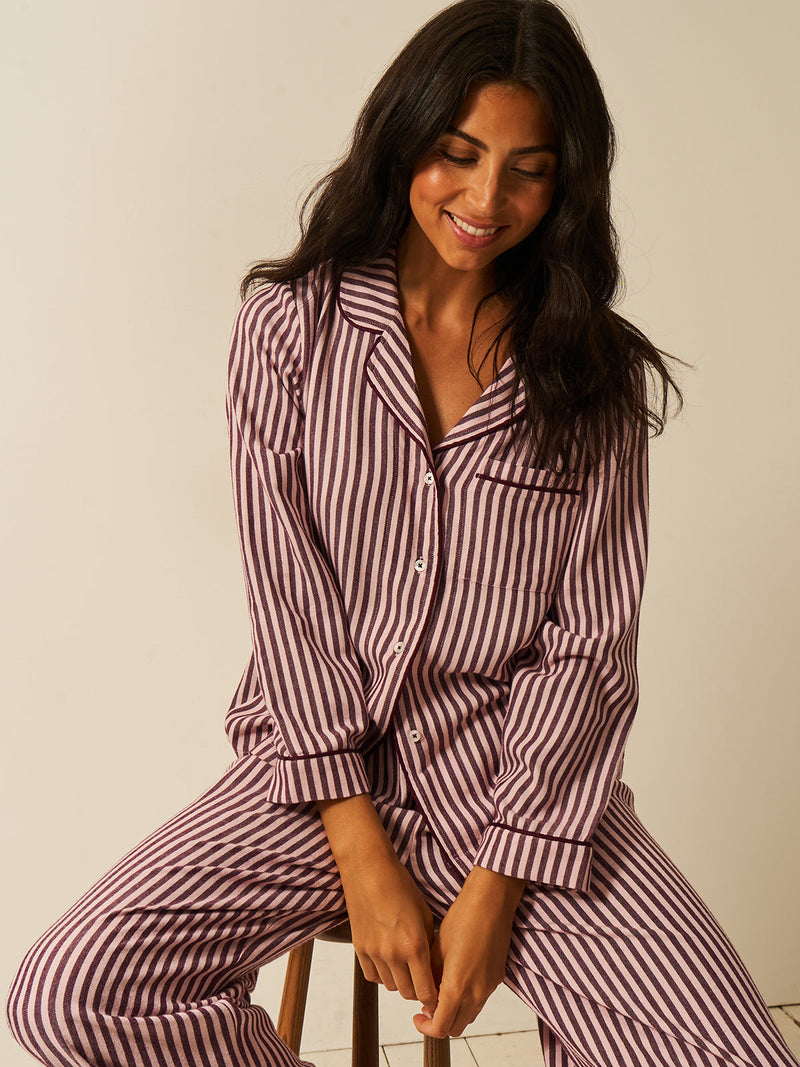 Soft Brushed Woven Pajama Bottoms - Noir Nights & Pink Stripe