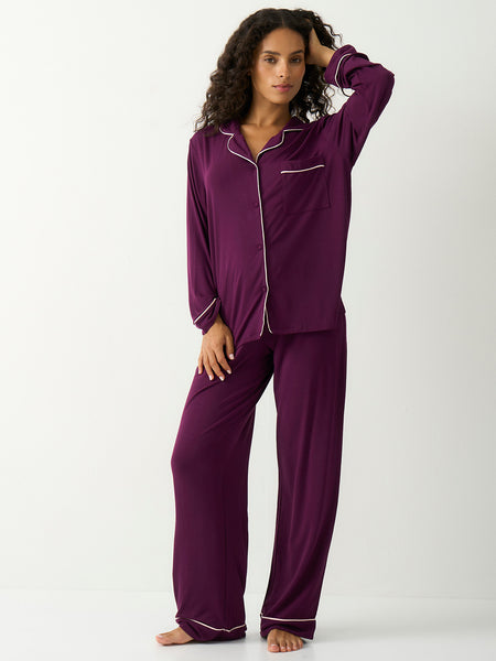 Long Pajama Set - Black Cherry & Pale Pink