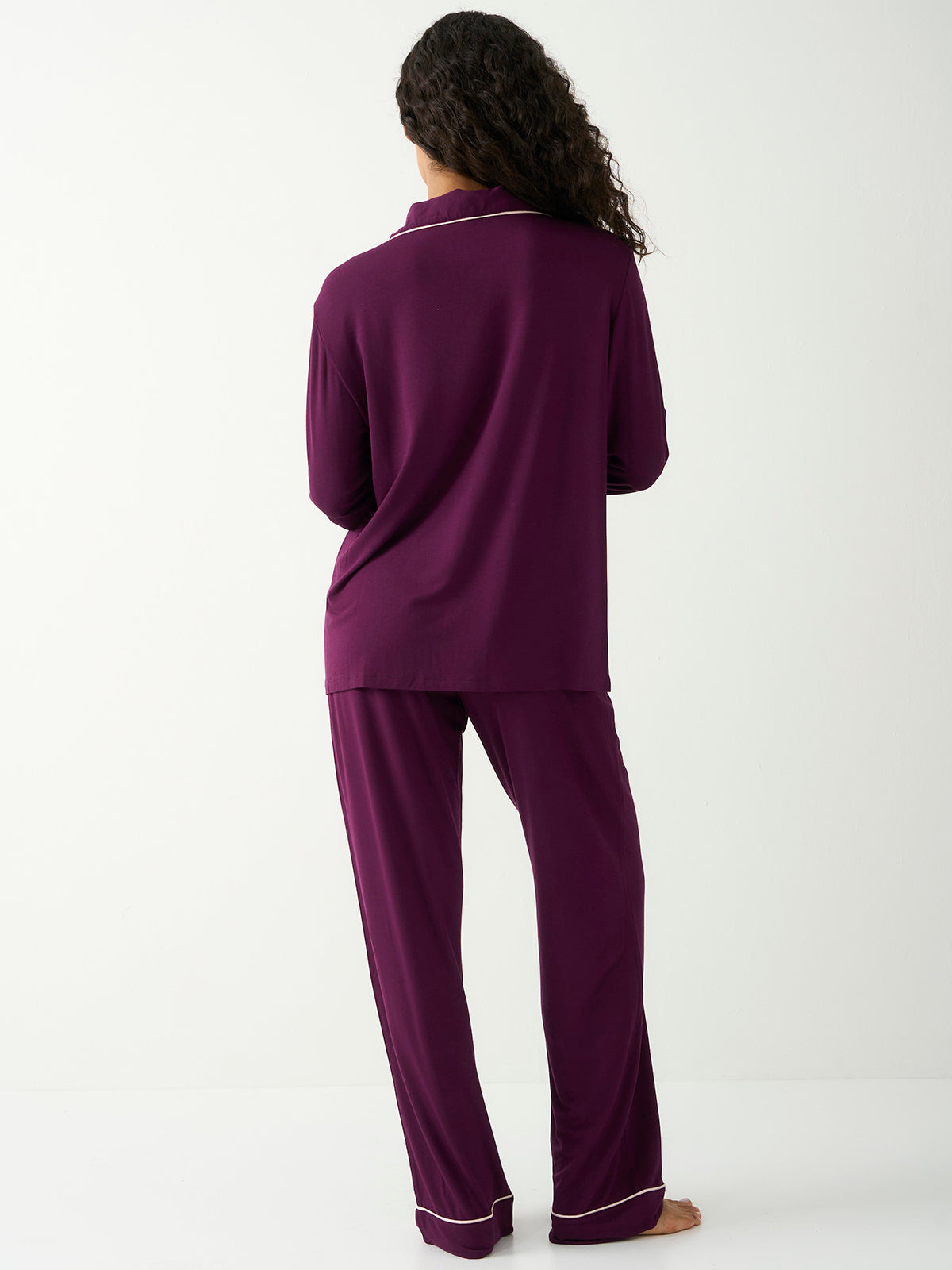 Long Pajama Set - Black Cherry & Pale Pink