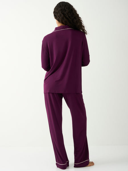 Long Pajama Set - Black Cherry & Pale Pink