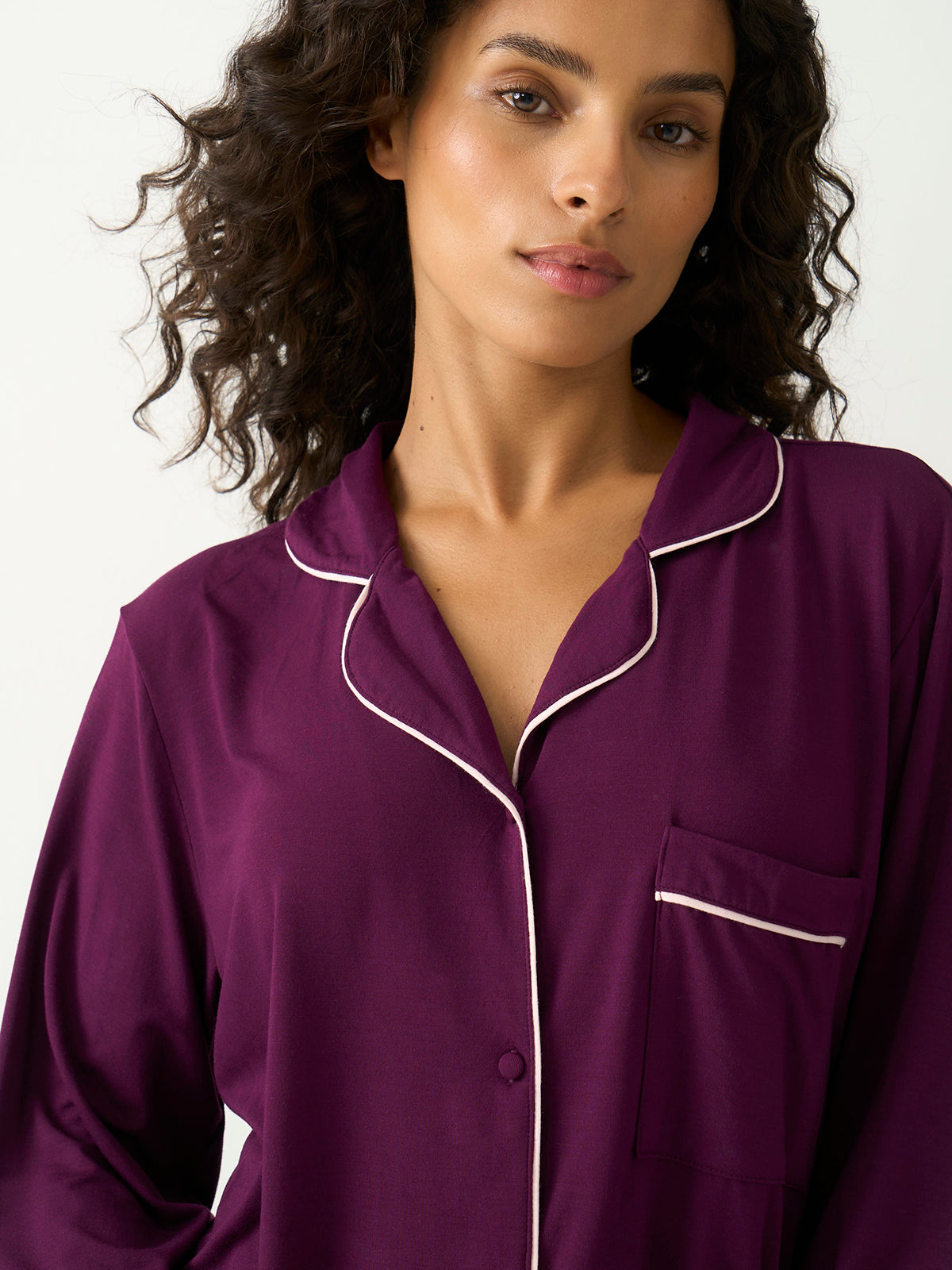 Long Pajama Set - Black Cherry & Pale Pink