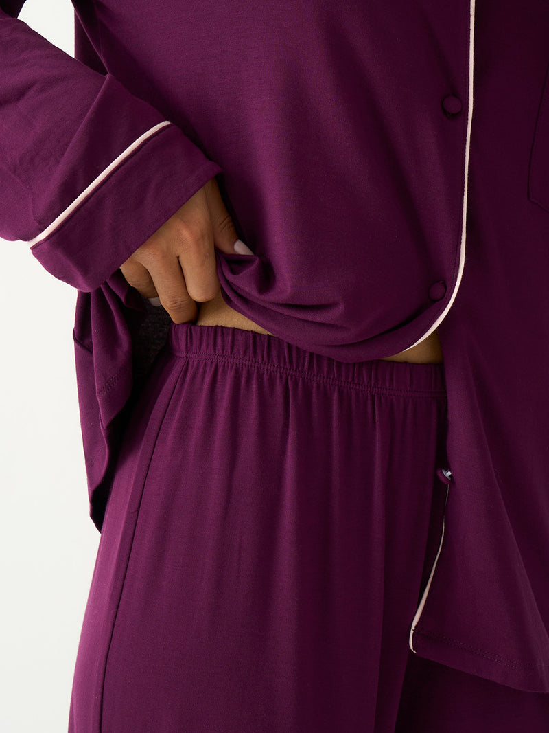 Long Pajama Set - Black Cherry & Pale Pink