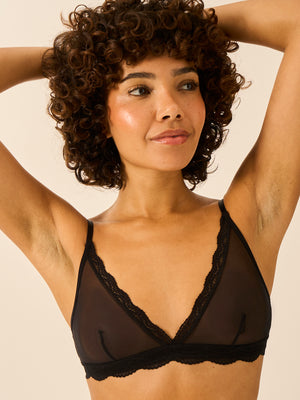 Triangle Lace Mesh Bra - Black