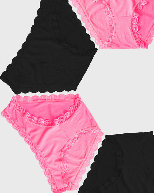 The Original Brief Four Pack - Black and Hot Pink Stripe & Stare