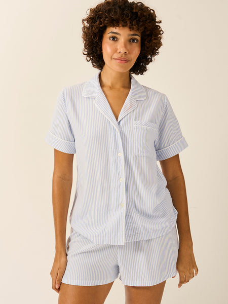Soft Brushed Woven Short Sleeve Pajama Top - Blue Stripe