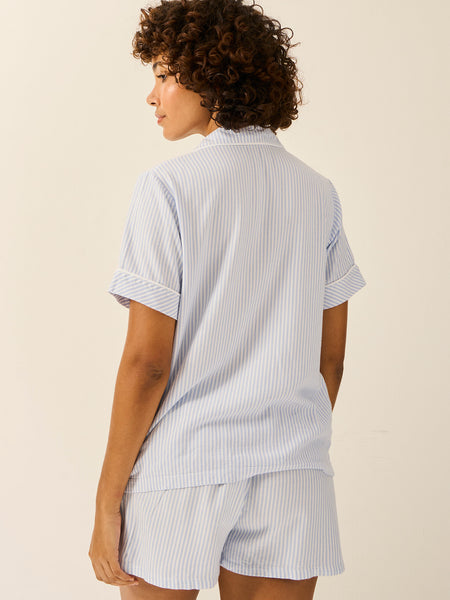 Soft Brushed Woven Short Sleeve Pajama Top - Blue Stripe