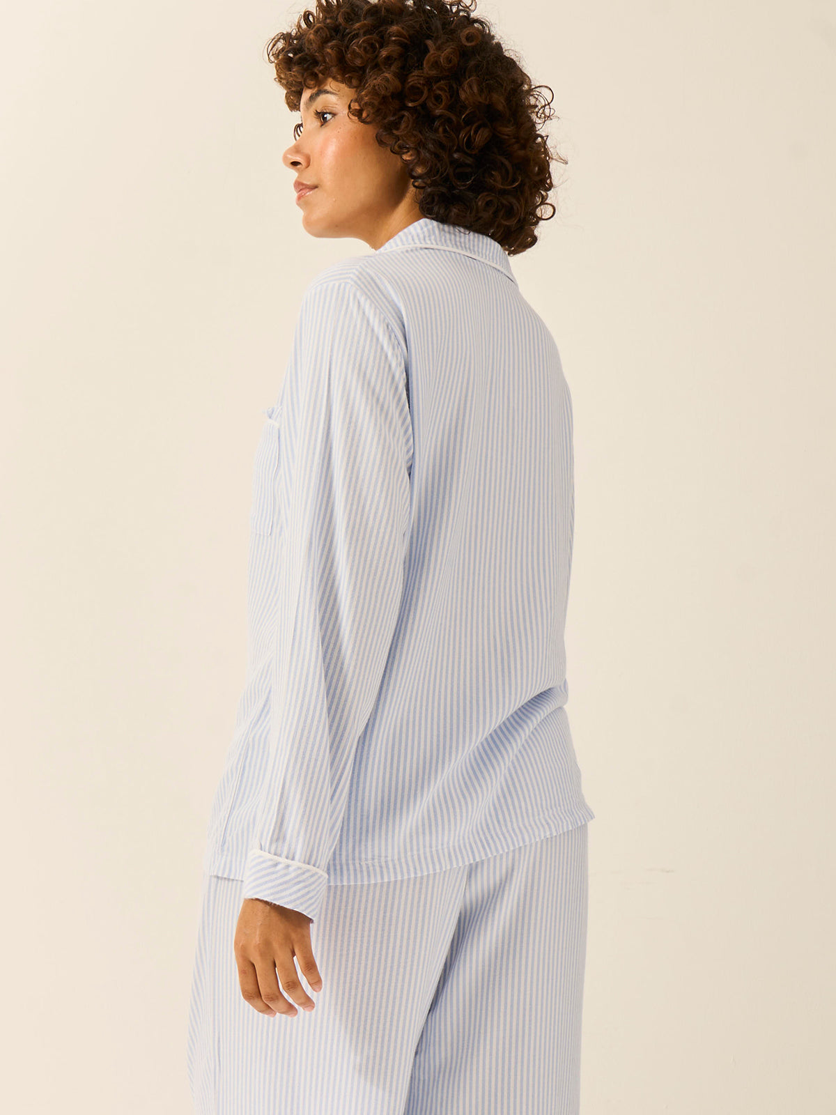 Soft Brushed Woven Pajama Top - Blue Stripe
