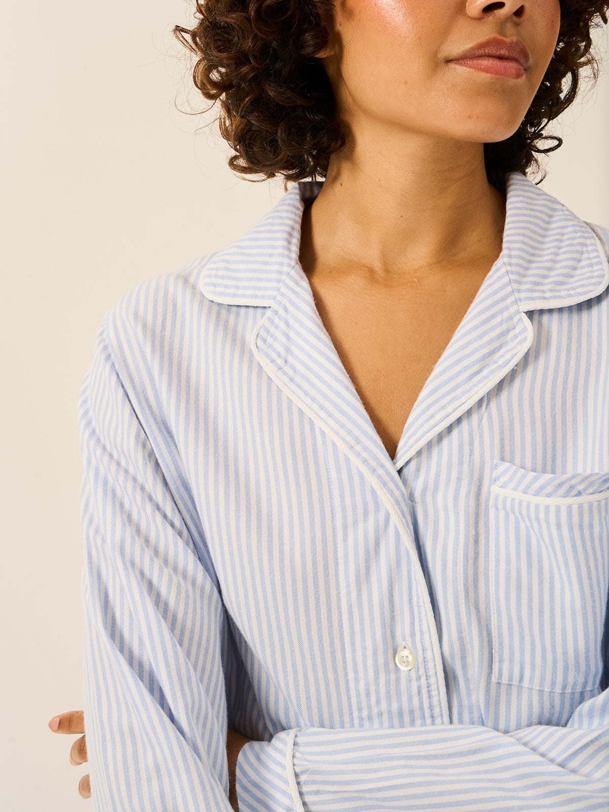Soft Brushed Woven Pajama Top - Blue Stripe