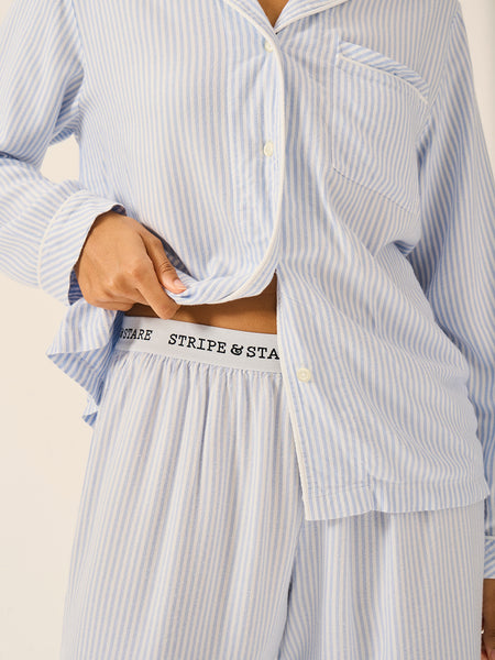 Soft Brushed Woven Pajama Bottoms - Blue Stripe