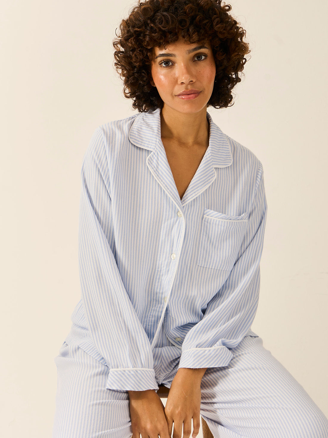 Soft Brushed Woven Pajama Top - Blue Stripe