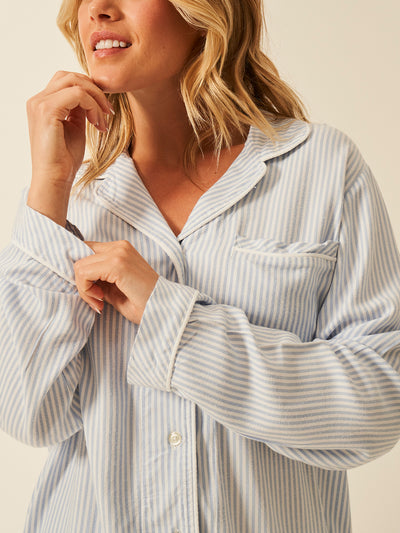 Soft Brushed Woven Pajama Top - Blue Stripe Anjos & Lourenco