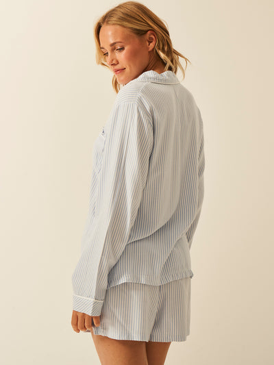 Soft Brushed Woven Pajama Top - Blue Stripe Anjos & Lourenco