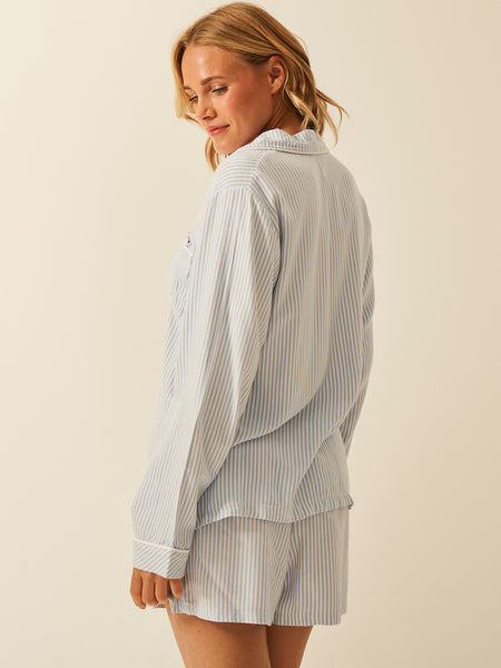Soft Brushed Woven Pajama Top - Blue Stripe Anjos & Lourenco